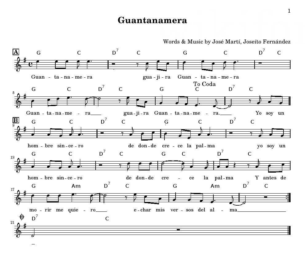 Sheet nhạc Guantanamera